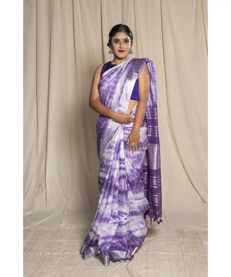 Purple woven linen saree with blouse