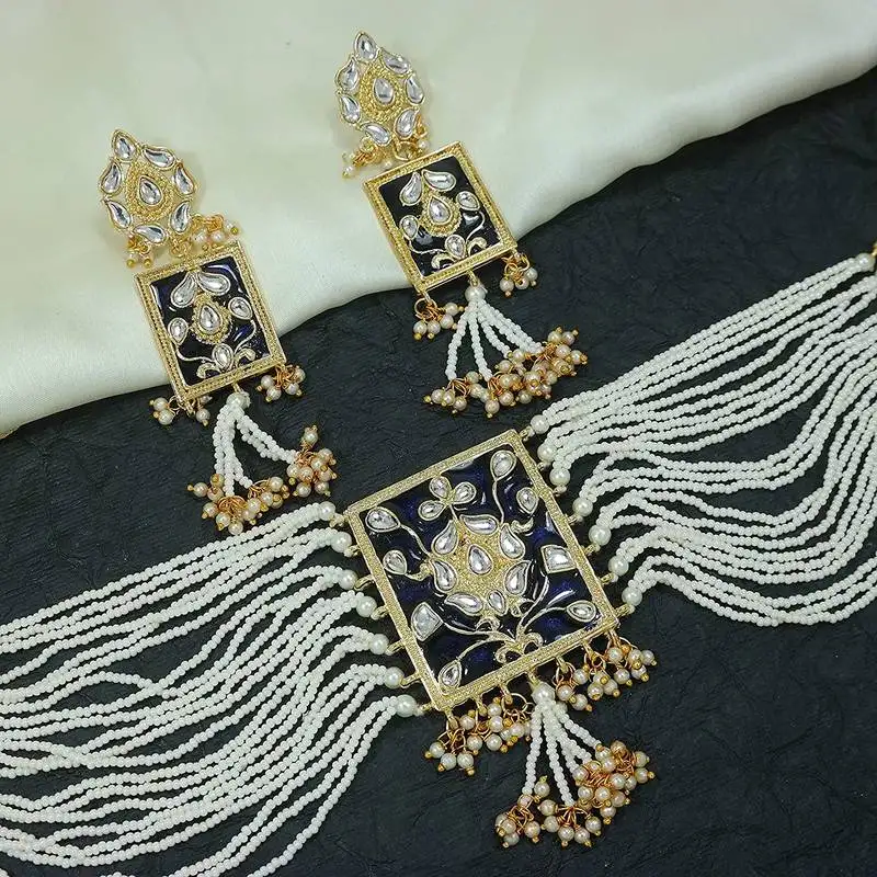 Traditional padmavati pearl & kundan necklace with earrings for women
