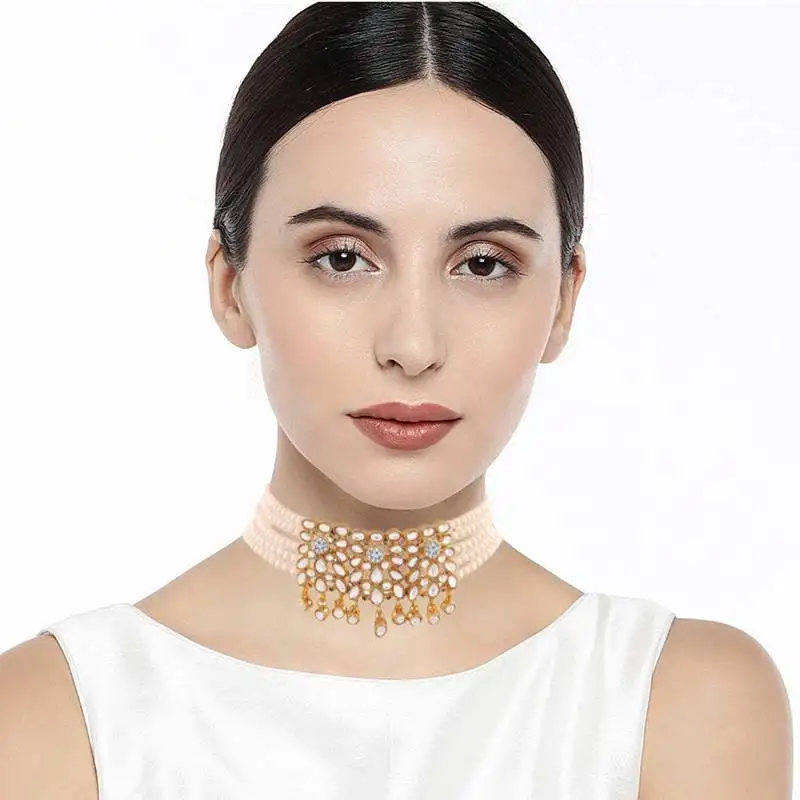 Traditional kundan & beads choker necklace set for women