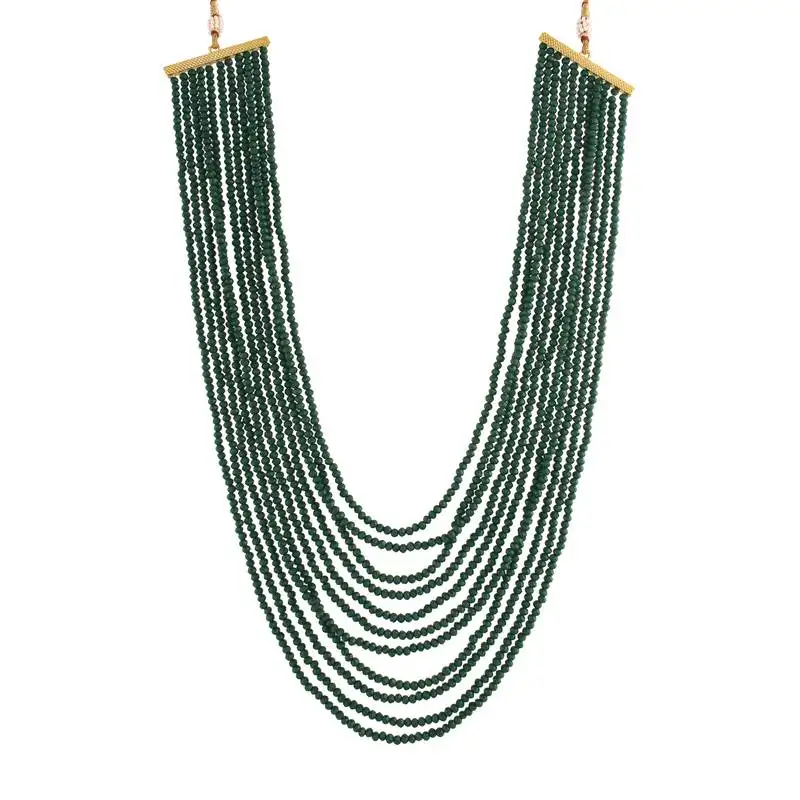 11 layer real emerald green onyx stone beads maharaja haar::Groom necklace set for men