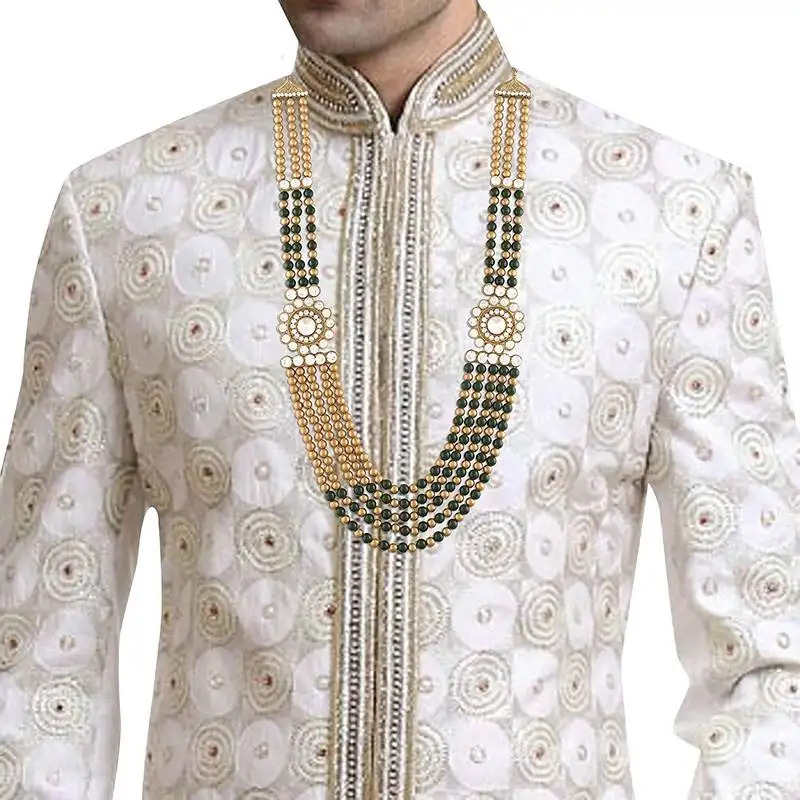 5 layered traditional dulha moti mala with stone maharaja haar::Groom necklace for men