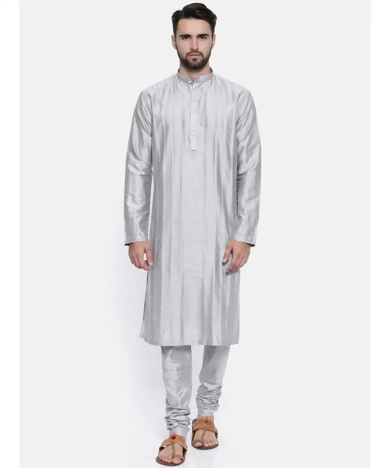 Mayank modi silver grey cotton silk kurta set