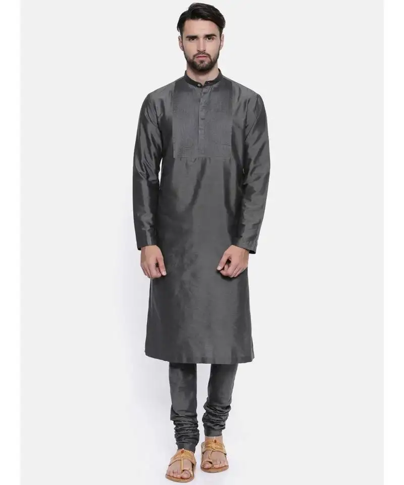 Mayank modi charcoal grey cotton silk kurta set