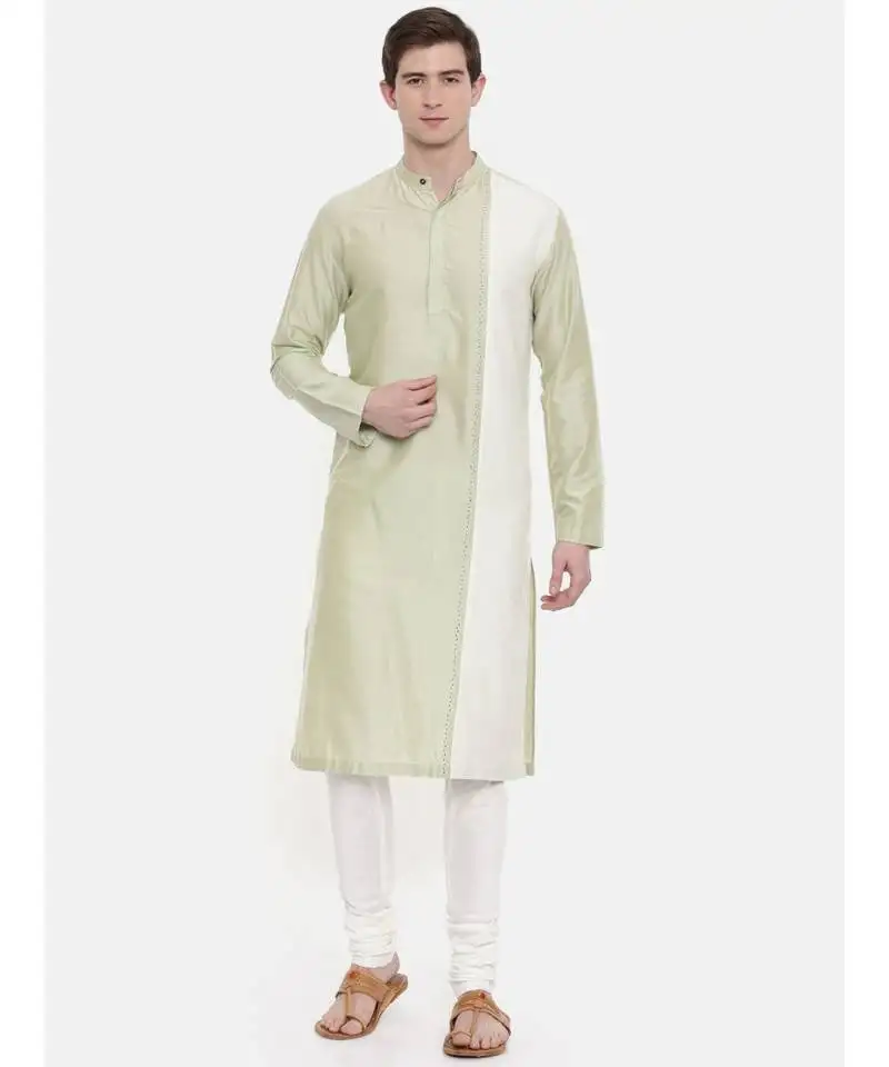Mayank modi green ivory silk blend kurta set