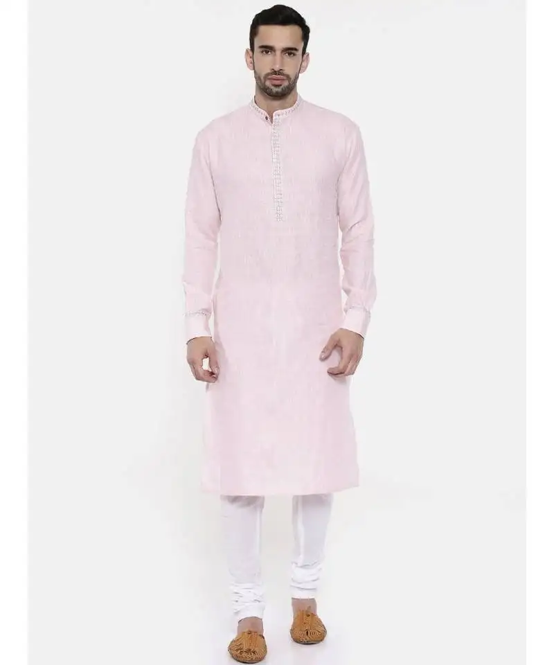 Mayank modi pink linen embroidery kurta