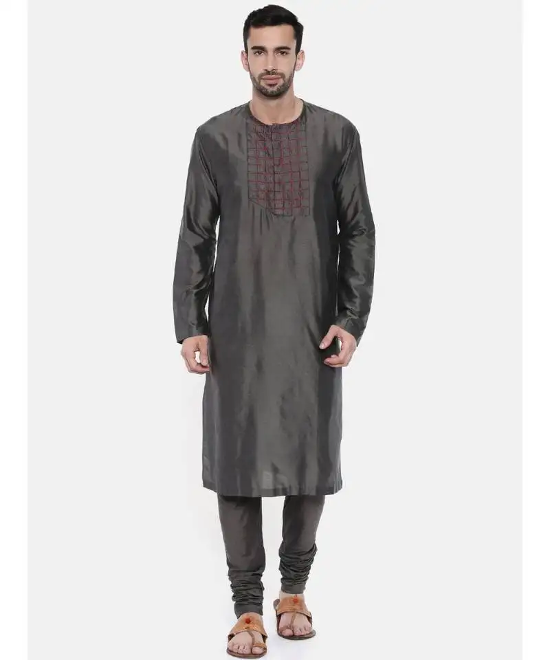 Mayank modi charcoal grey embroidery kurta