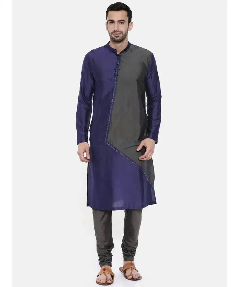 Mayank modi blue grey cotton silk kurta set