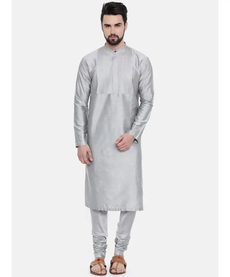 Mayank modi classic silver grey pintucked kurta set