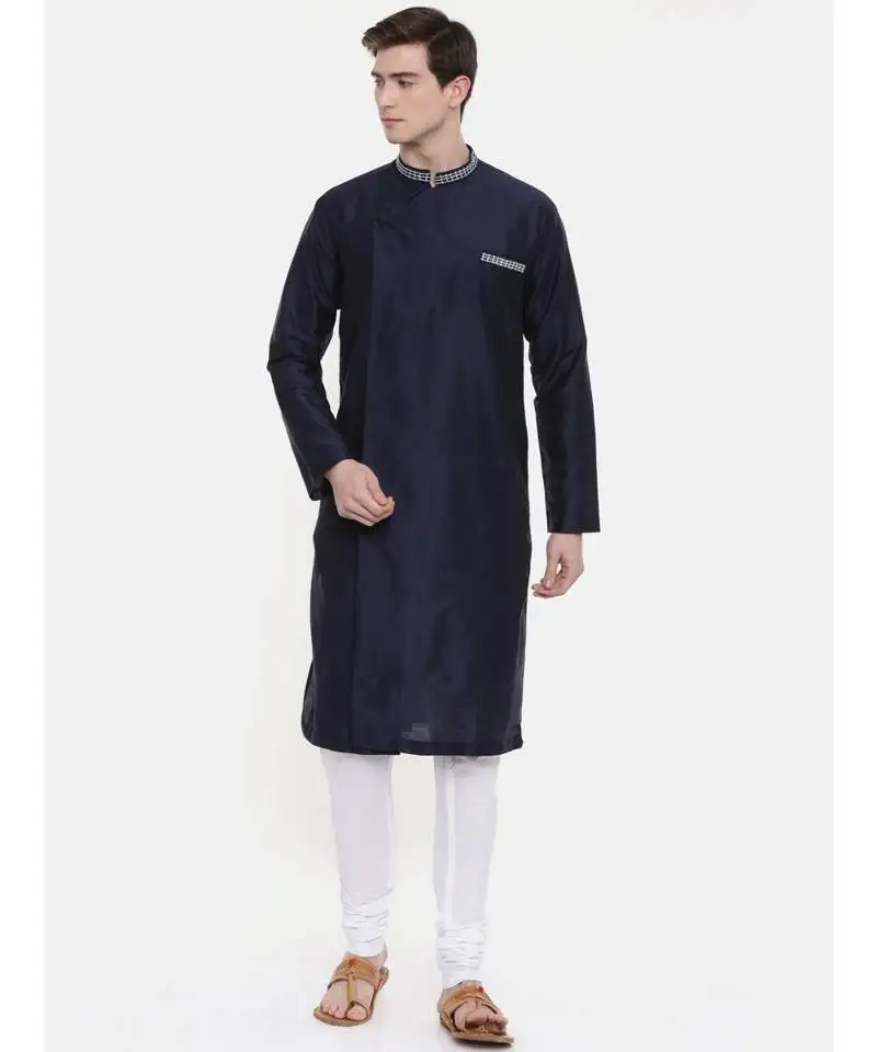 Mayank modi navy blue silk blend kurta set