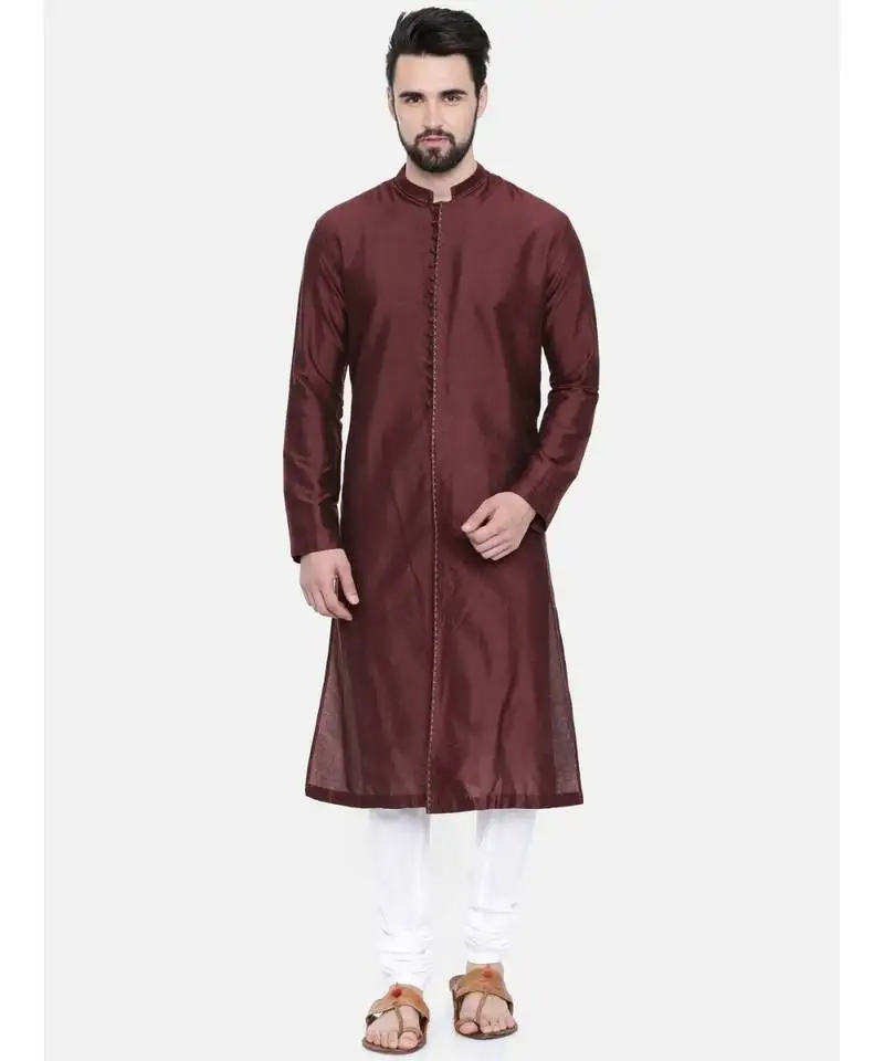 Mayank modi chocolate brown silk cotton kurta set