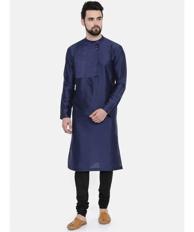 Mayank modi blue cotton silk pintuck kurta set