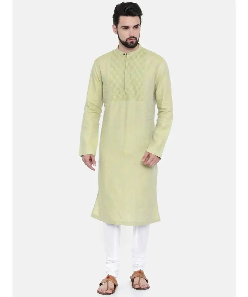 Mayank modi green yellow linen kurta set