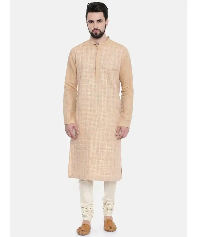 Mayank modi rust beige linen embroidered kurta set