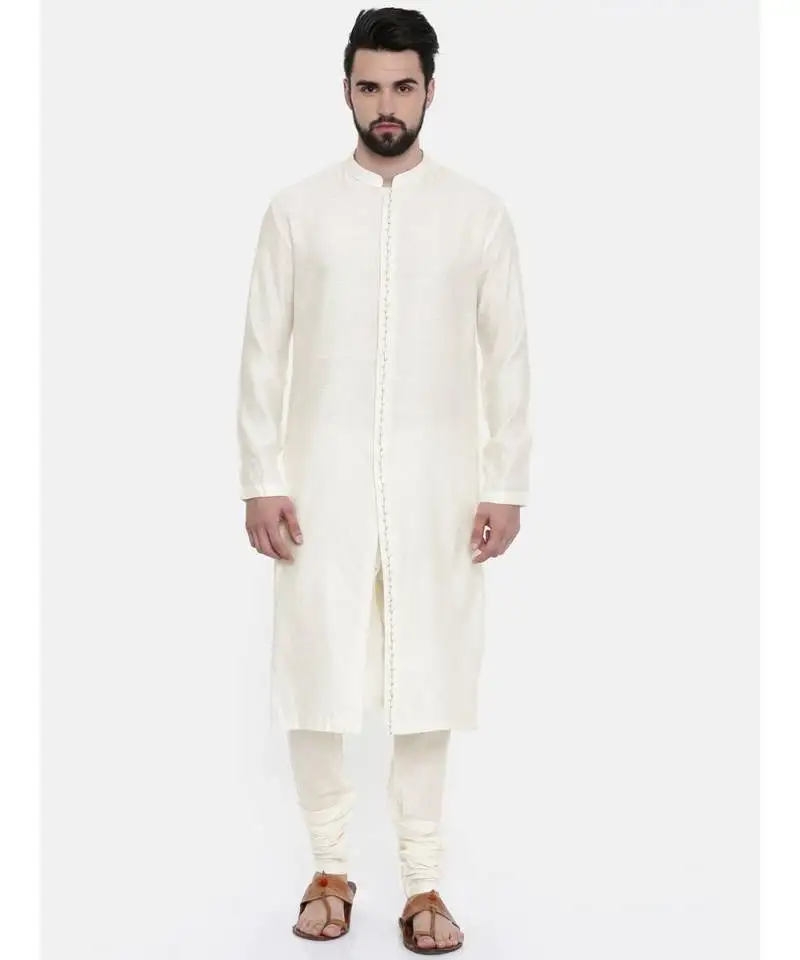 Mayank modi cream silk jacquard embroidered kurta set