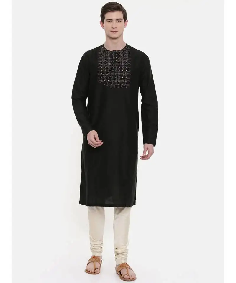 Mayank modi silk black embroidered kurta set