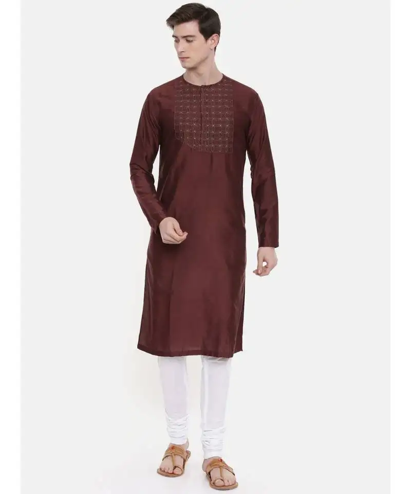 Mayank modi silk brown embroidered kurta set