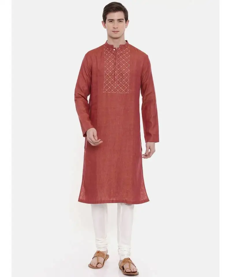 Mayank modi rust orange embroidered kurta set