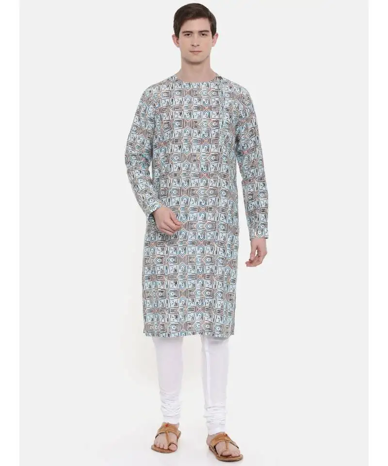 Mayank modi aqua blue printed kurta set