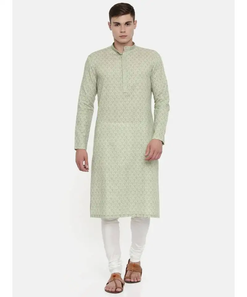 Mayank modi linen green printed kurta