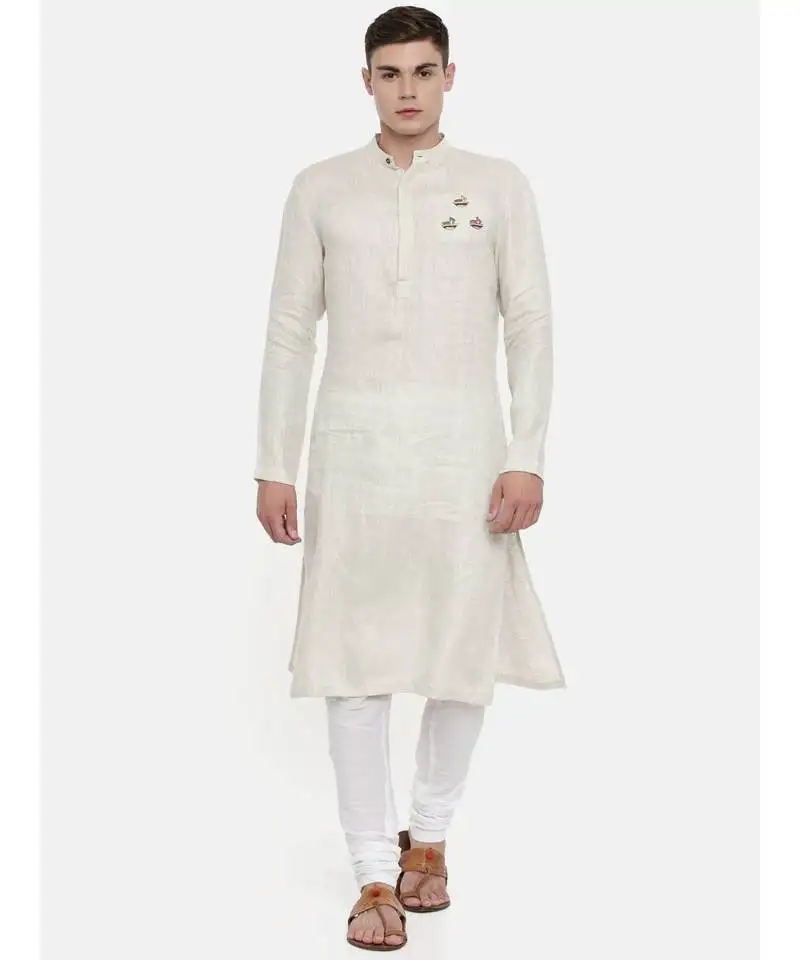 Mayank modi beige linen embroidered kurta