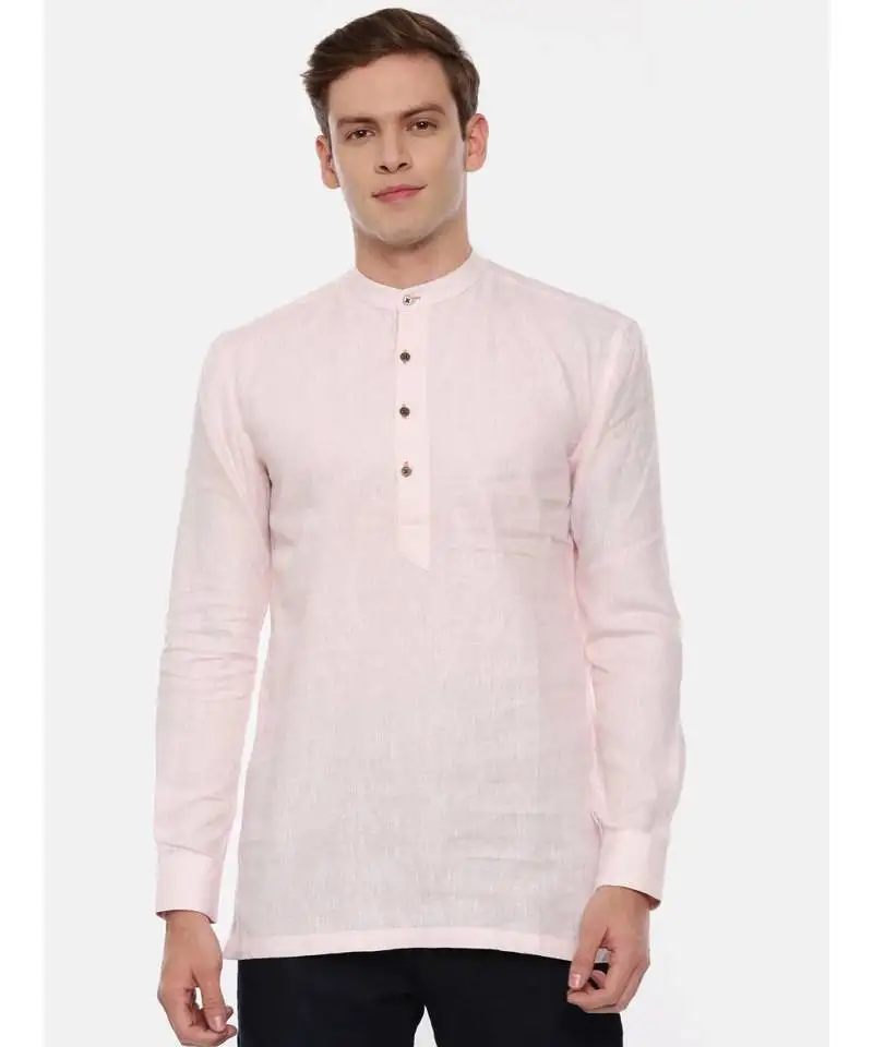 Baby pink linen short kurta