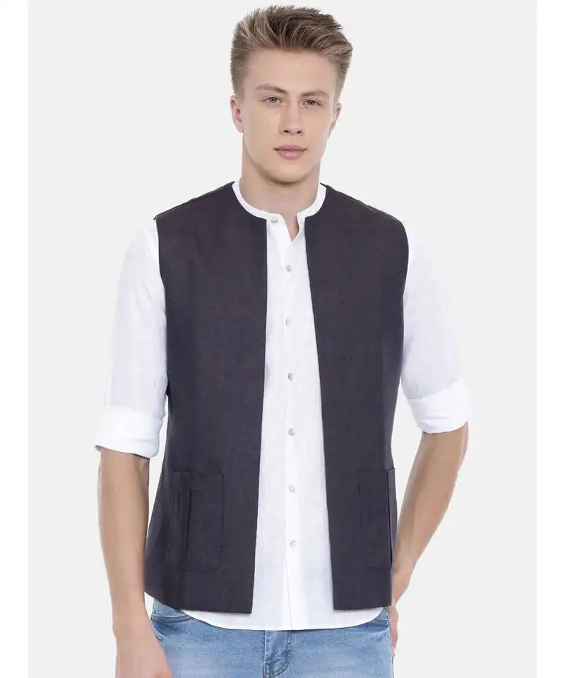 Mayank modi deep purple short linen open jacket