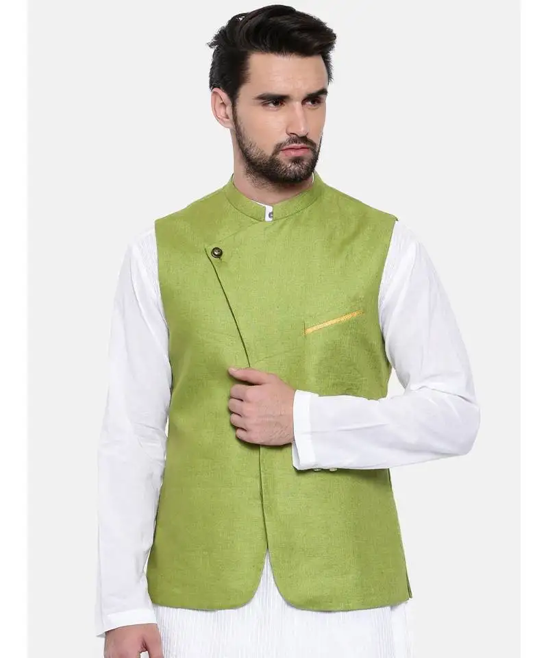 Mayank modi green linen modi jacket