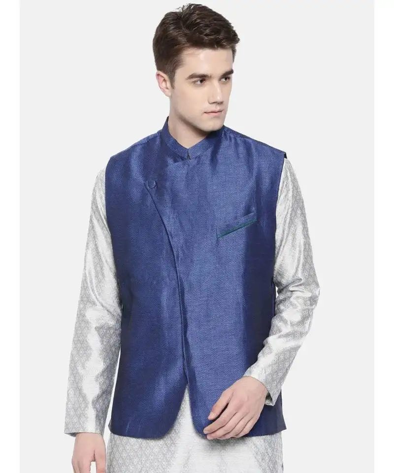 Mayank modi linen::Silk blue nehru jacket