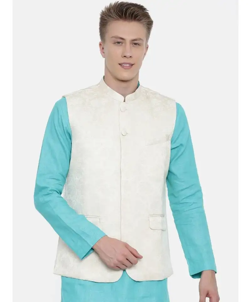 Mayank modi cream jaquard silk jacket