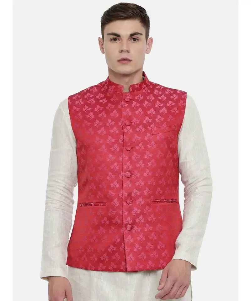 Mayank modi silk jaquard red pink jacket