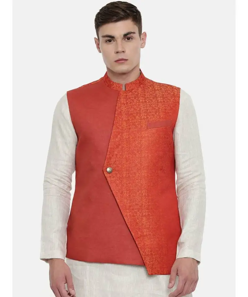 Mayank modi classic cut linen silk orange jacket
