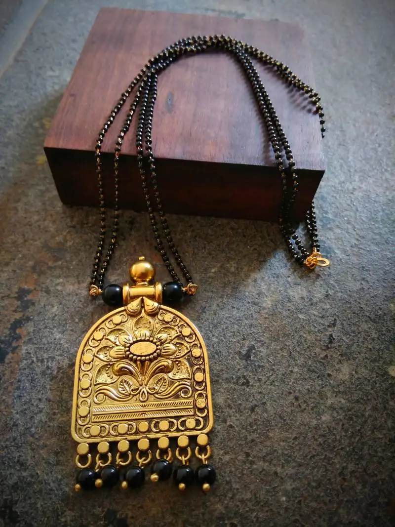 Oxidised metal antique gold mangalsutra