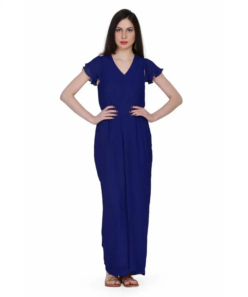 Women's drape georgette party:: casual jumpsuit in dark blue
