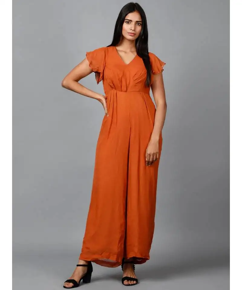 Women's drape georgette party:: casual jumpsuit in brown