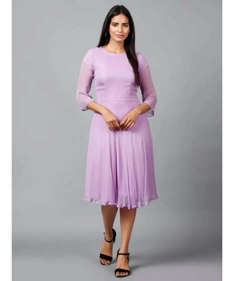 Women's round neck georgette party:: casual dress in mauve