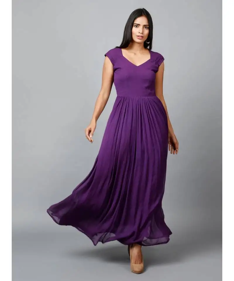 Women's drape chiffon party:: evening:: gown in purple