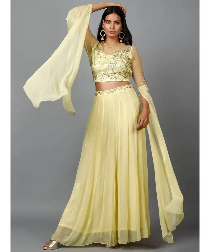 Women's katdana sequins embroidered wedding lehenga in lemon