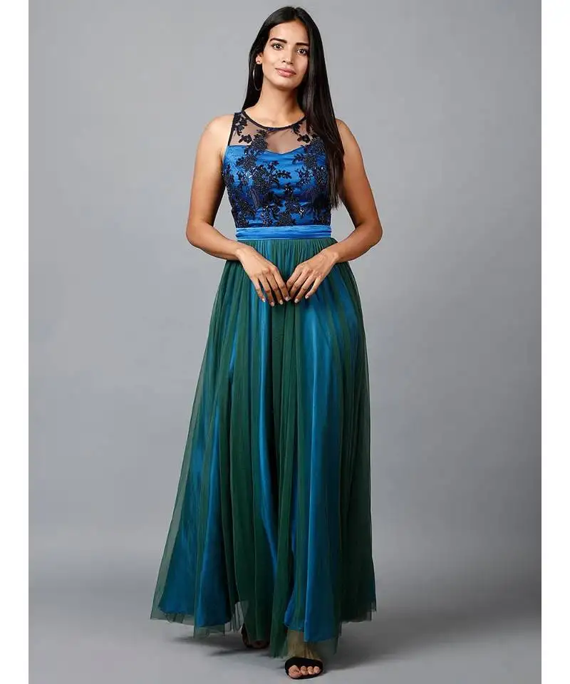 Blue green net gown