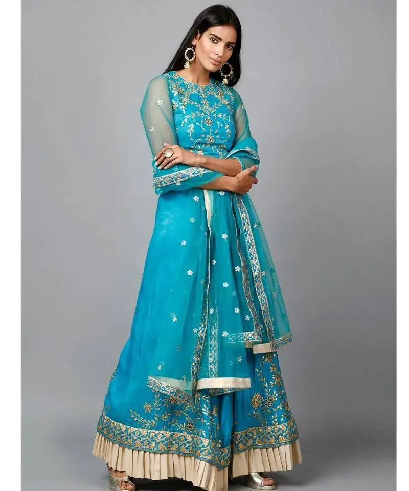 Turquose blue gota patti lehenga