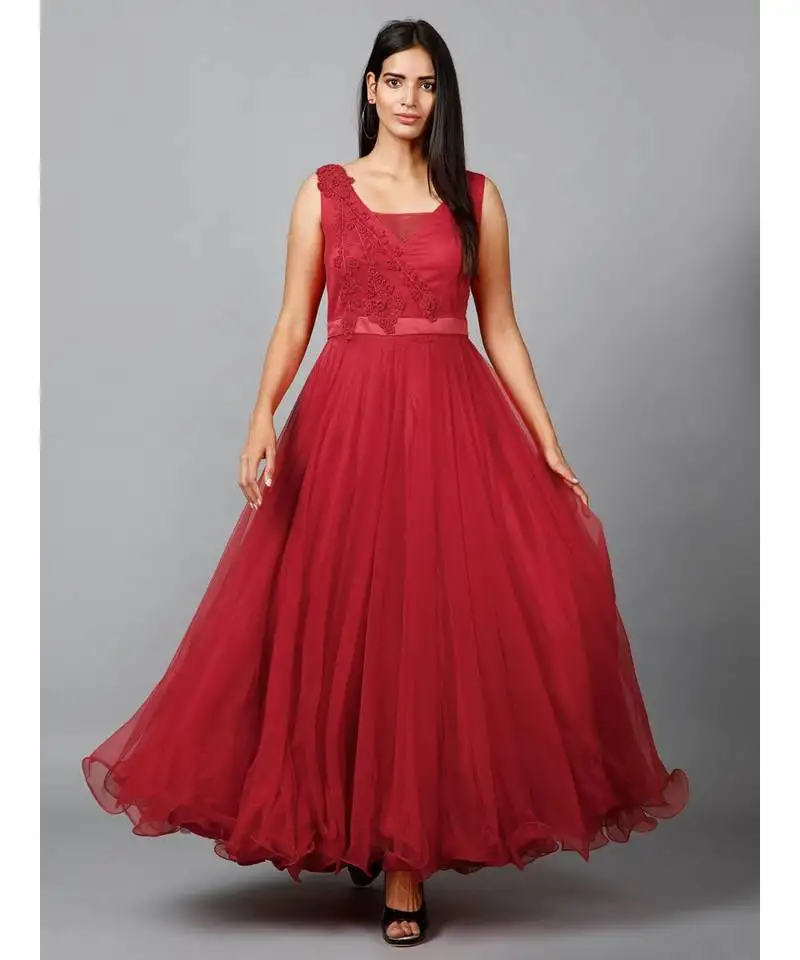 Red net bridesmaid gown