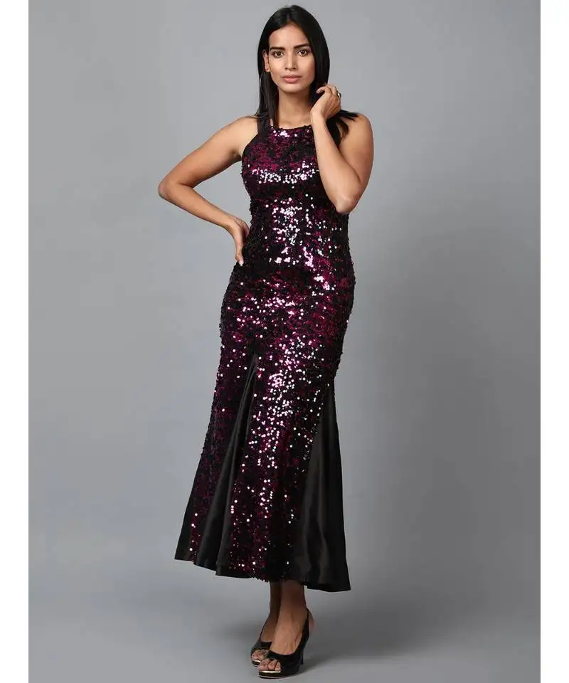 Pink sequins halter neck mermaid dress