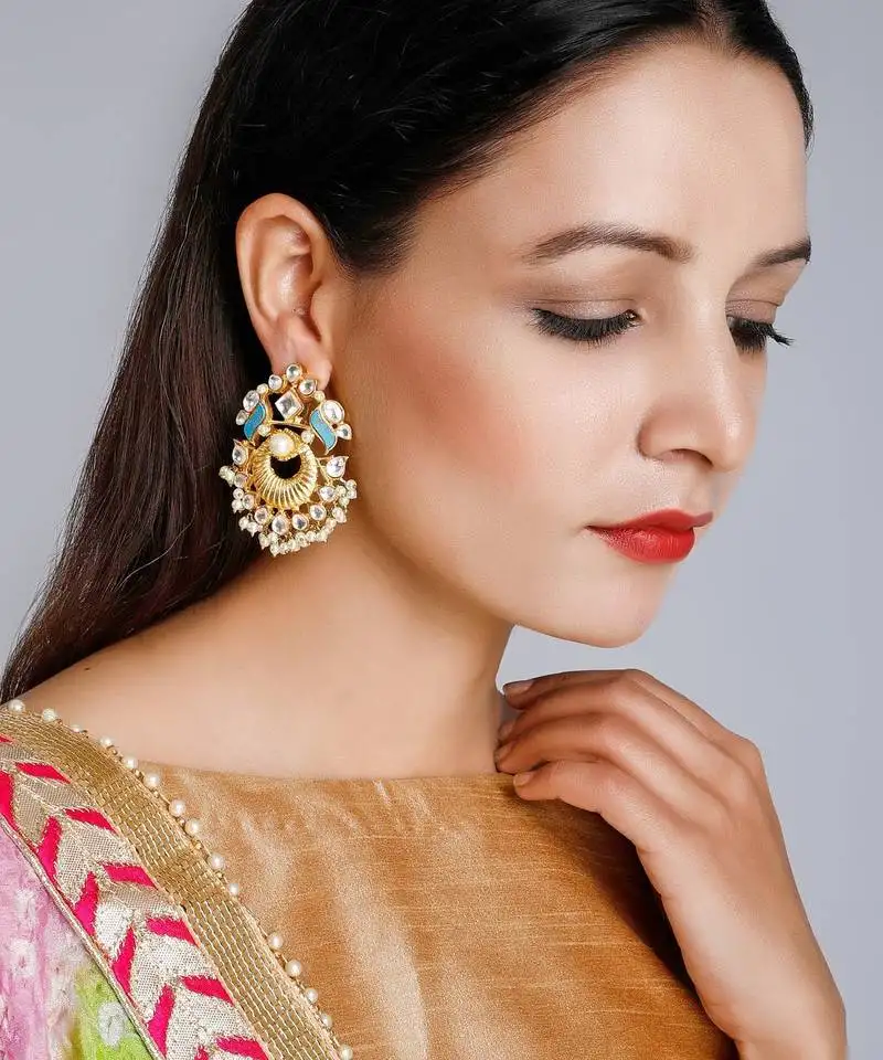Kundan enamel earrings