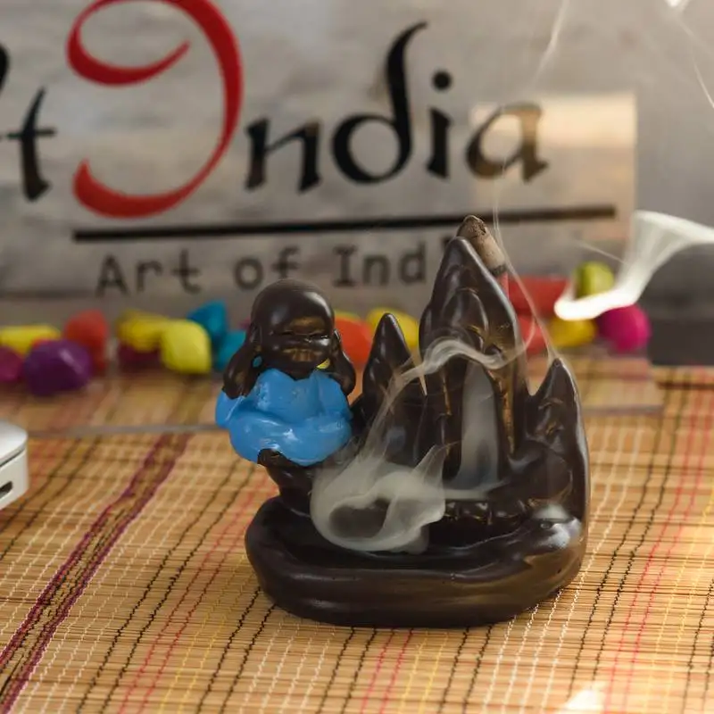 Multicolor ceramic plain buddha backflow incense holder statue