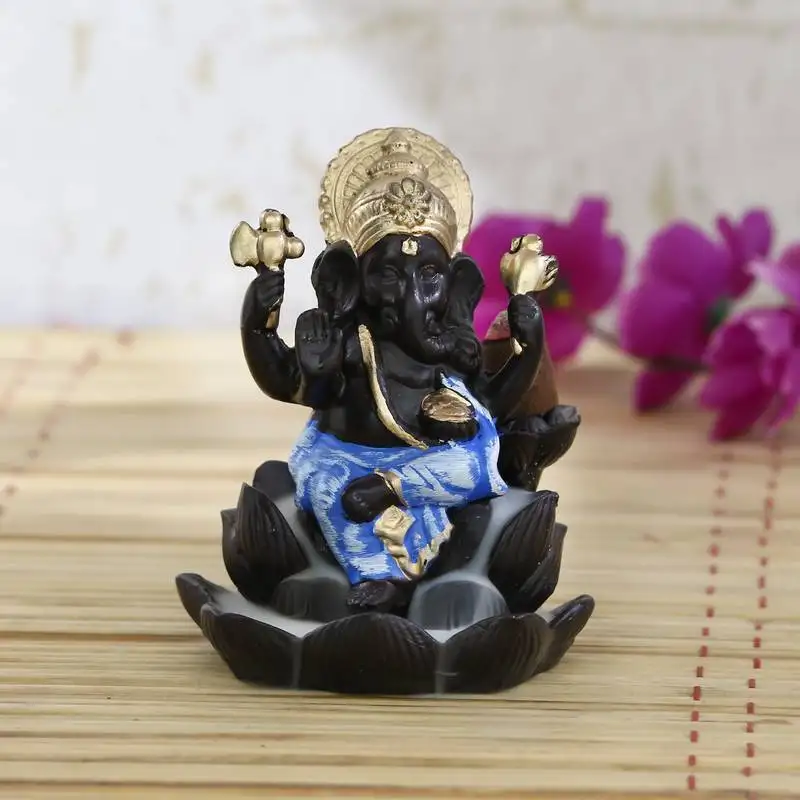 Lord blue ganesha smoke backflow cone incense holder decorative showpiece