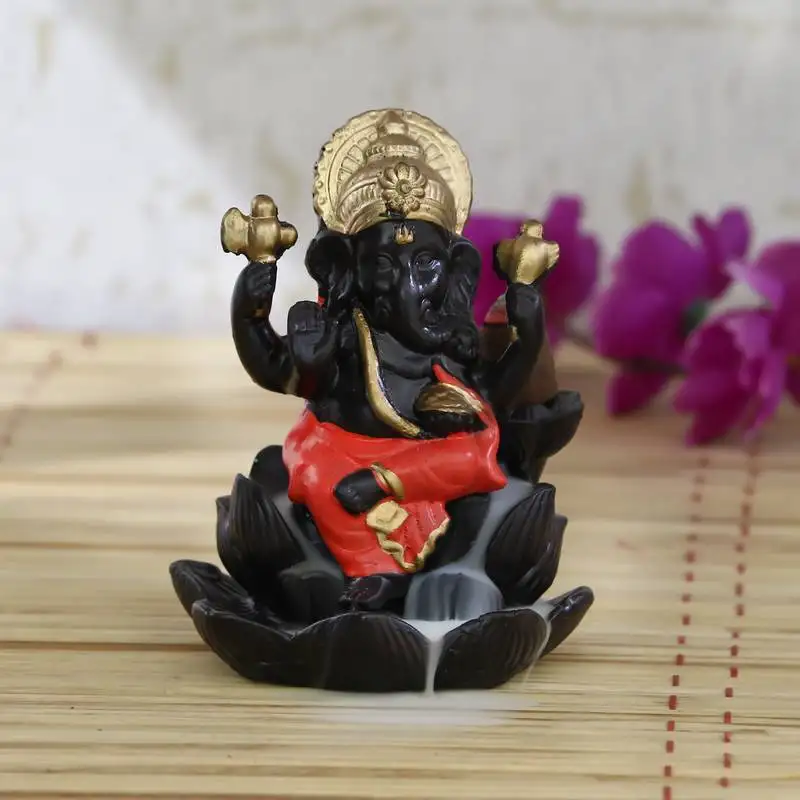 Lord orange ganesha smoke backflow cone incense holder decorative showpiece