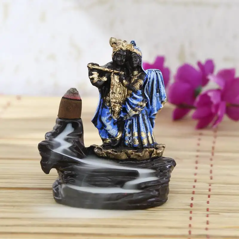 Lord blue krishna smoke backflow cone incense holder decorative showpiece