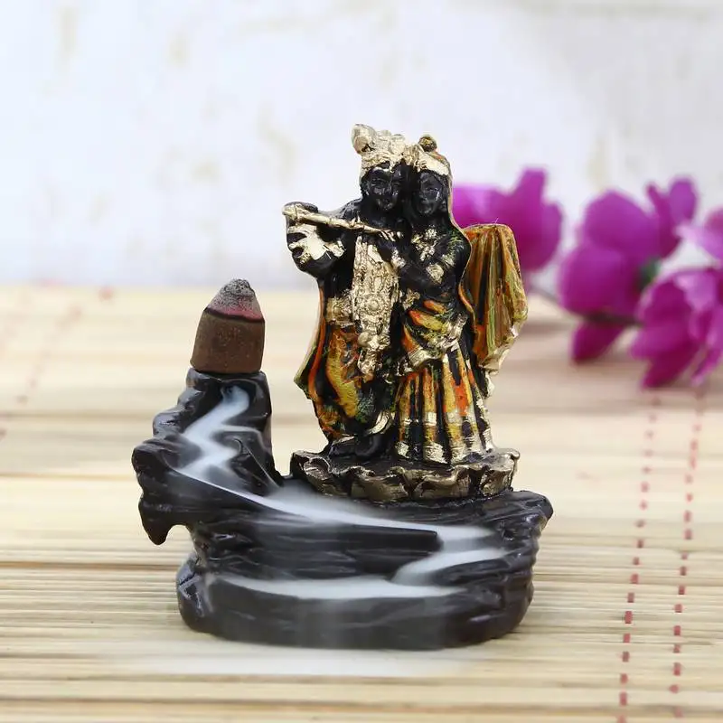 Lord orange krishna smoke backflow cone incense holder decorative showpiece