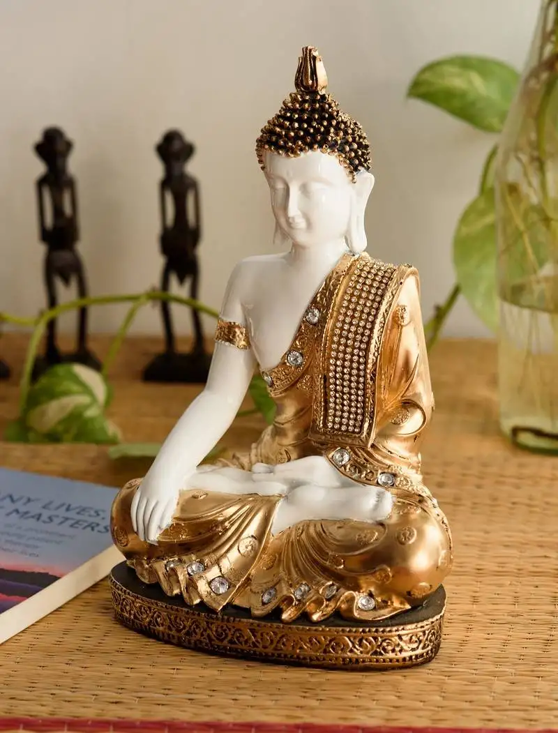 E craft india meditating buddha showpiece handcrafted golden finish, 11×7×3 in