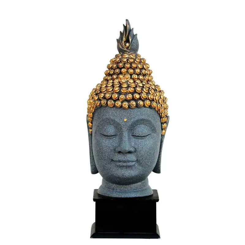 Gray golden handcrafted lord buddha head with stand