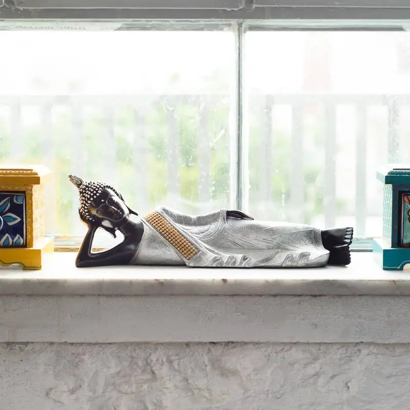 Brass decorative thai reclining buddha antique showpiece